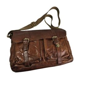 Vtg y2k Fossil brown leather large messenger bag